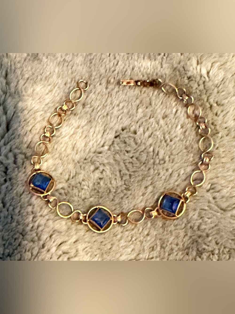 Vintage R.F. Simmons Art Deco Gold-Filled Link Bracelet Blue Glass Stones